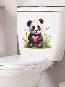 mama look 1片卡通可愛的貓熊心形馬桶貼紙,既可用於浴室廁所,亦可作為家居裝飾壁貼 - 玫瑰紅 - 查看 3