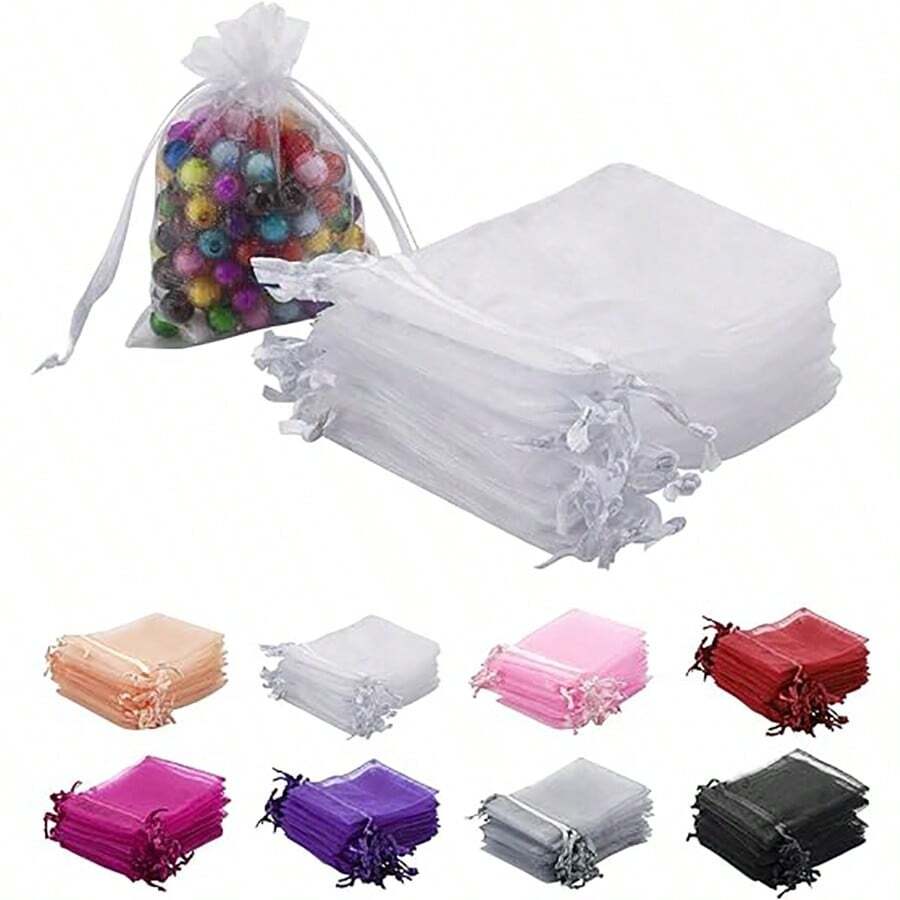 20pcs 2.75x3.54 Inches Organza Bag Jewelry Gift Bag With Drawstring, Perfect For Valentine'S Day, Wedding, Party, Christmas Gifts - White - View 1