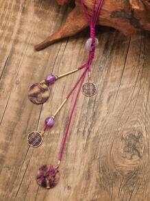 1pc Enamel & Wax Rope Bohemian Style Y-Shaped Long Necklace With Random Color Enamel Plate