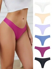 女款 6 件/套無縫低腰一體成型邊緣彈性冰絲丁字褲 - 彩色 - 查看 1