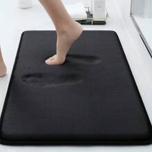 1pc Plain Color Soft, Machine Washable, Absorbent And Anti-Slip Bathroom Mat, Toilet Rug ,Room Decor - Black - View 5