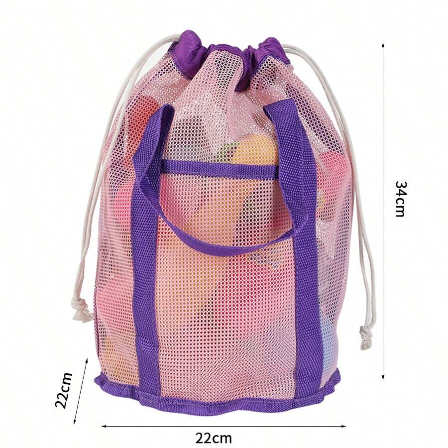 簡約時尚ins假期旅行網海灘手提袋2024款束口網狀海灘手提袋 - 玫紅色 - 查看 1