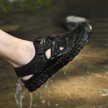 2023年夏季新推出男士加大尺碼48號真皮透氣戶外徒步運動鞋,軟底運動涼鞋 - 黑色 - 查看 5