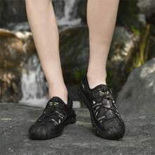 2023年夏季新推出男士加大尺碼48號真皮透氣戶外徒步運動鞋,軟底運動涼鞋 - 黑色 - 查看 1