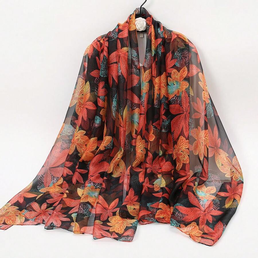 1入女性超薄印花絲巾,具有舒適透氣質感,適用於戶外休閒/節日聚會/商務旅行等 - 彩色 - 查看 1