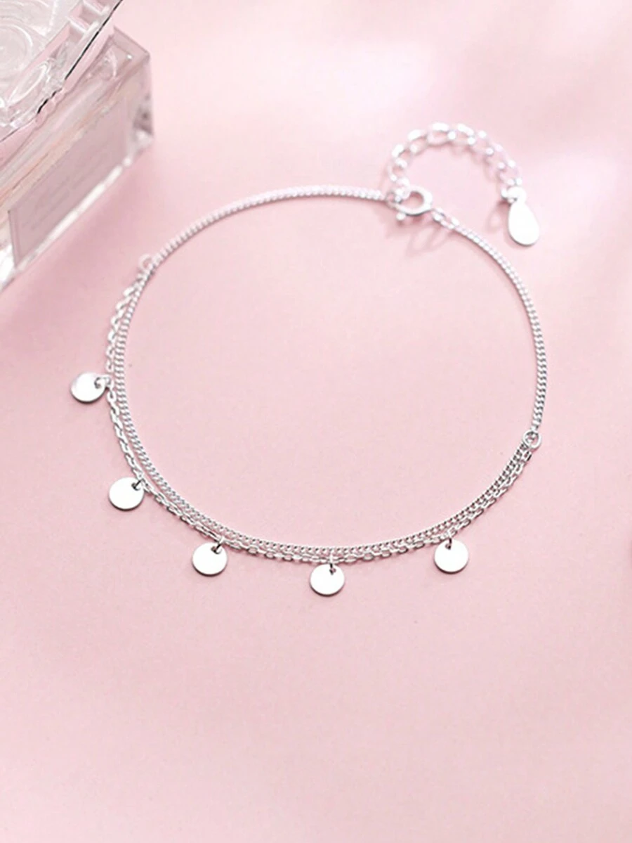 AETOLIA 1件s925純銀手鍊,韓國款小清新雙層圓形手鍊,可愛的圓形片,甜蜜的手工藝品,情人節禮物 - 銀色 - 查看 1
