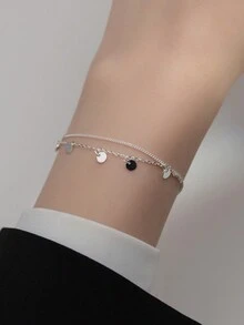 AETOLIA 1件s925純銀手鍊,韓國款小清新雙層圓形手鍊,可愛的圓形片,甜蜜的手工藝品,情人節禮物 - 銀色 - 查看 5