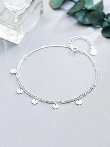 AETOLIA 1件s925純銀手鍊,韓國款小清新雙層圓形手鍊,可愛的圓形片,甜蜜的手工藝品,情人節禮物 - 銀色 - 查看 4