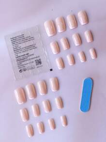 24入組短棺形藍色漸層雲紋假指甲&1支指甲文件&1個指甲膠貼套件,適合女孩、母親和女性作為禮品、指甲用品和批發,附帶可拆式假指甲的美白指甲藝術套裝,適用於節日、派對、約會和日常穿著 - 粉色 - 查看 2