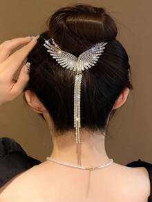 1pc Designer Fashionable Angel Wings & Tassel Hair Clip, Suitable For Women Daily Wear, Festivals, Valentine's Day Gift - Gold - View 5