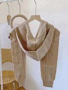 Women's Twisted Knit Hooded Shawl, Multipurpose Cape For Photography, Spring, Summer, Autumn & Winter - Camel - View 4