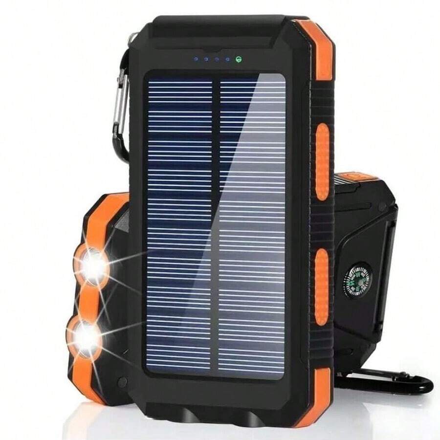 1 件太阳能指南针移动电源，10000mah，防水，双灯，大容量，适用于移动设备，户外太阳能灯 - 橘色 - 查看 1