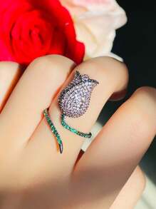 1 Anillo De Mujer De Circonita Cúbica Rosa Para Compromiso, Fiesta O Boda, Tamaño Ajustable