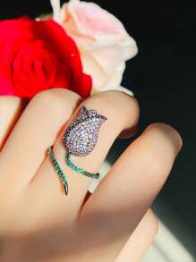 1 Anillo De Mujer De Circonita Cúbica Rosa Para Compromiso, Fiesta O Boda, Tamaño Ajustable