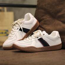 男士透氣低筒繫帶運動鞋適合跑步休閒穿著 - 米色 - 查看 1