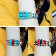 1入復古波西米亞風格多層串珠手鍊,手工製作,具有色彩繽紛的珠子 - 藍色 - 查看 1