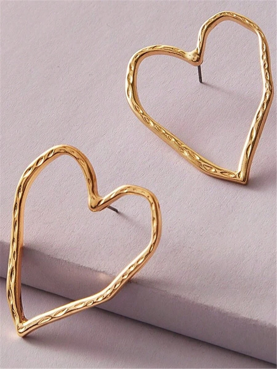 1pair Geometric & Asymmetrical Heart Shaped Stud Earrings - Irregular Love Earrings - View 1