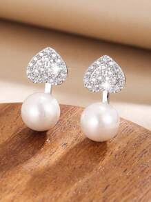 2023 New Micro-Inlaid Heart Shaped Pearl Earrings - Silver - View 1