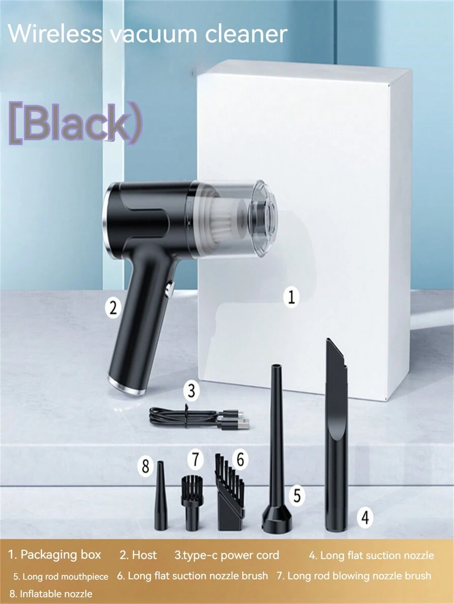 車用及家用高功率無線小型吸塵器,便攜手持式新能源車用吸塵器,無線強力手持式吸塵器,車輛和家庭清潔 - 黑色 - 查看 1