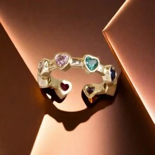2024 Spring Recommended European And American Exaggerated Seven Color Internet Celebrity Style. Made Of Pure Brass, Crafted And Inlaid With Colored By Hand, Suitable For Women's Festival/Lovers/Gifts/Parties/Daily Accessories. - Heart Shape/Copper Colorful Heart Shape Zirconia Ring - View 17