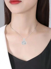 正品925銀莫桑比克鑽石女士項鍊,新設計方形鋯石吊墜,超級閃耀鎖骨鏈,獨特高端禮物 - 純銀莫桑石方鑽項鍊 - 查看 4