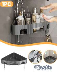 1個浴室收納架,壁掛三角形淋浴組織袋,洗髮水架,無需鑽孔的浴室配件 - 灰色 - 查看 1