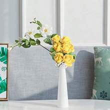 12朵人造絲花模擬玫瑰花束,搭配長莖適用於情人節家庭、婚禮裝飾、派對等 - 黃色 - 查看 4