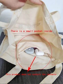 1 件字母其他帆布手提包便携单肩轻便时尚节日礼物学校旅行日常通勤登山健身海滩户外 - 米色 - 查看 3