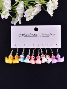 5 Pairs Colorful Lovely Duck Design Dangle Earrings Set Cute Y2K Style Resin Jewelry Girlish Ear Ornaments Female Gift - Multicolor - View 1