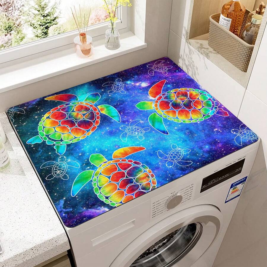 1入組彩色烏龜印花洗衣機墊,採用tpr材質,適用於洗衣機或烘乾機頂部 - 彩色 - 查看 1