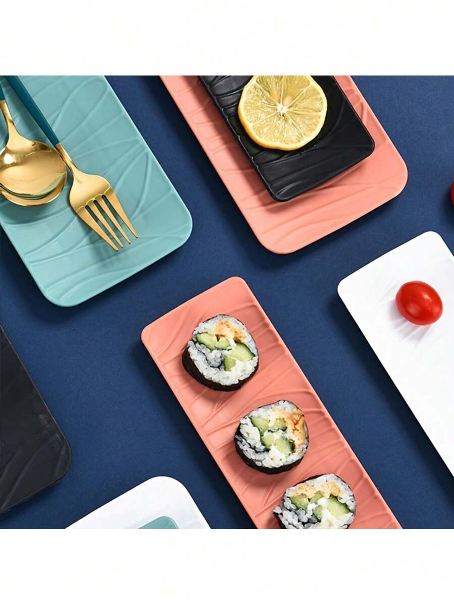 1/3pcs Black Rectangular Sushi Plate, Bbq Plate, CeramicLook Snack