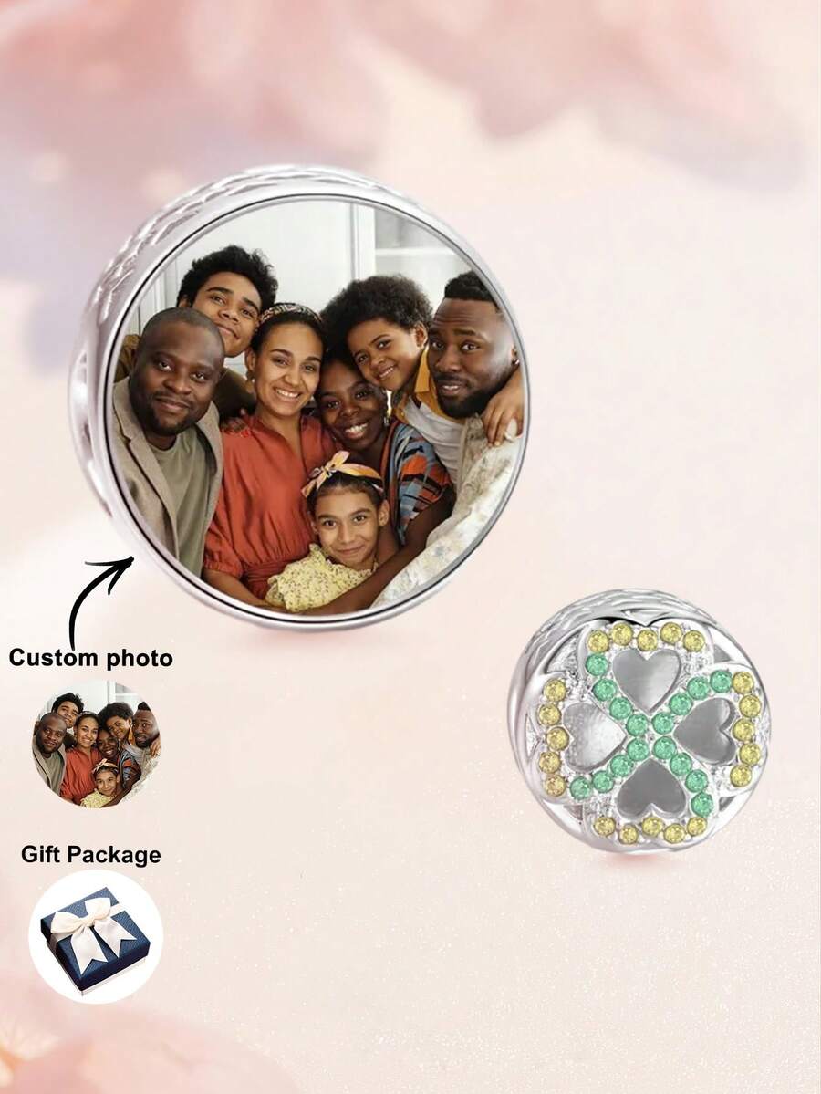 1pc Custom Engraved Heart Photo Charm, Custom Photo Necklace Charm