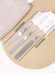 3入組不鏽鋼蛋糕裝飾刮刀,透明手柄,適用於家庭烘焙 - 銀色 - 查看 2