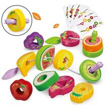 1 Set Children Boys Girls Fruit Beaded Beads ABS With Graphic Cognition Learning Cards Educational Toy Classification Stacking Fine Motor Skills Toy Suitable For Preschool Montessori Early Education Tools - Multicolor - View 2