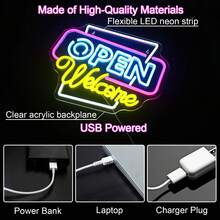 Open Neon Led Signs, Open Welcome Neon Wall Decor, Neon Open Signs With Usb Power Supply For Business, Bar, Store, Salon, Hotel - Multicolor - View 3