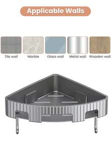 1個浴室收納架,壁掛三角形淋浴組織袋,洗髮水架,無需鑽孔的浴室配件 - 灰色 - 查看 5