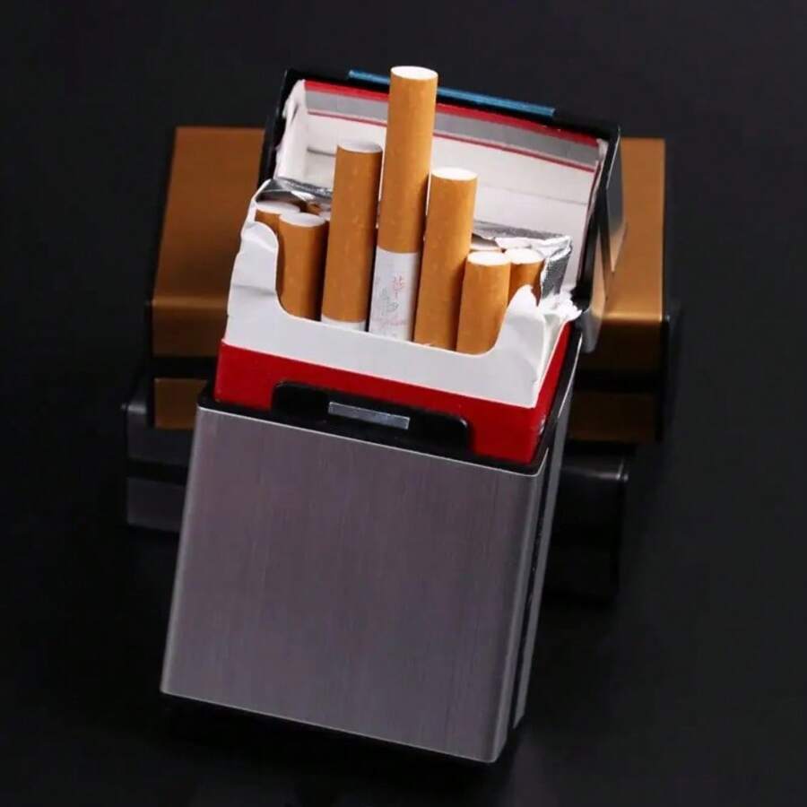 鋁合金香煙盒 刷砂香煙盒 金屬香煙盒 磁鈕香煙盒 男士金屬香煙盒 - 銀色 - 查看 1