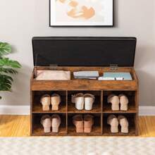 HOOBRO Shoe Bench, Padded Bench, Shoe Rack With Storage Space Under Seat, Shoe Cabinet With 6 Open Compartments, Maximum Load 135 Kg, For Entrance, Hallway, Living Room, Bedroom - màu nâu - Xem 3