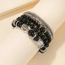 5pcs/Set Bohemian Elastic Metal Chain And Colorful Crystal Multi-Layered Beaded Bracelets For Women's Fashion Jewelry - Style 1 - View 7