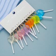 12pairs/Set Simple Colorful Lollipop Shaped Heart Earrings For Women, Dating And Valentine's Day Gift - Multicolor - View 5