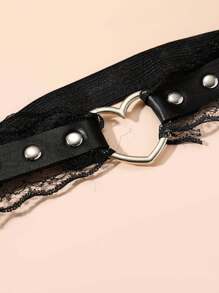 1入情人節性感心形黑色蕾絲皮革彈性大腿鏈,女性、俱樂部、健身房專用 - 銀色 - 查看 8