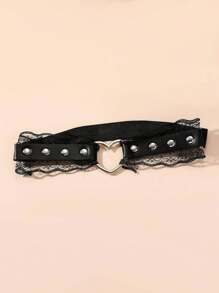 1入情人節性感心形黑色蕾絲皮革彈性大腿鏈,女性、俱樂部、健身房專用 - 銀色 - 查看 2