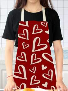 1pc Linen Apron With Heart Pattern - Purple - View 4