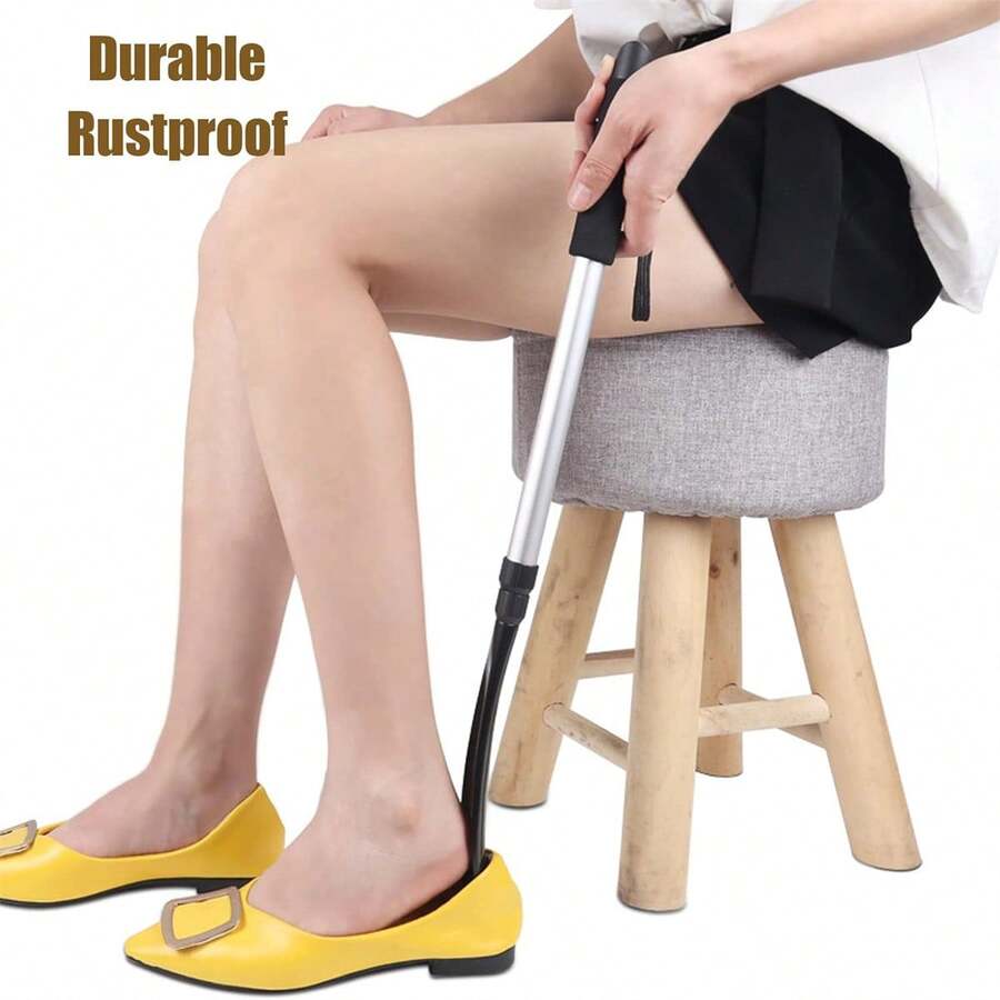 1 Pieza Calzador De Aluminio De Mango Largo Con Cuerda Ajustable, Adecuado Para Personas Mayores - Blanco - Ver 1