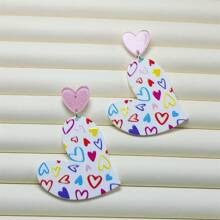 一對精緻的塑膠片印花心形禮物耳環,適合情人節情侶和母親節禮物