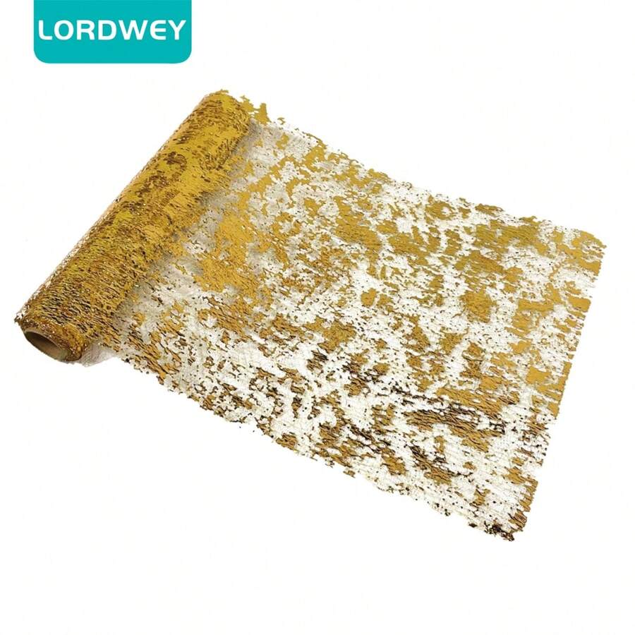 LORDWEY Golden Table Runner Wedding Decoration Gold Table Runner Party Goldfoil Mesh Rose Silver Sequin Thin Roll Dining Tablecloth - Gold - View 1