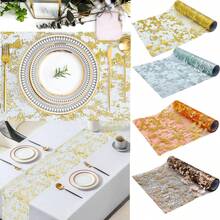 LORDWEY Golden Table Runner Wedding Decoration Gold Table Runner Party Goldfoil Mesh Rose Silver Sequin Thin Roll Dining Tablecloth - Gold - View 9