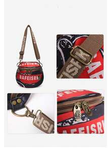 時尚對比印花肩包和多用途休閒斜跨包 - 紅色 - 查看 4