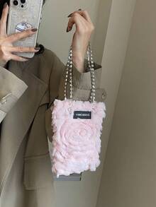 女式手機零錢包單肩包,甜美酷炫手提時尚包,帶水鑽裝飾,閃亮手提包帶 - 淺粉色 - 查看 4