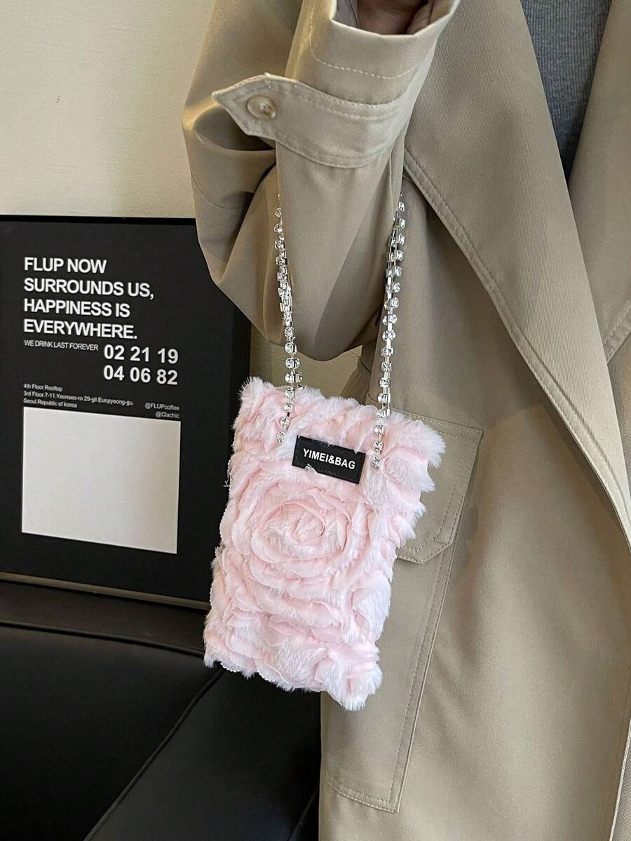 女式手機零錢包單肩包,甜美酷炫手提時尚包,帶水鑽裝飾,閃亮手提包帶 - 淺粉色 - 查看 1